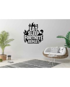 Sticker mural - Artzy - Fortnite - Gamer - Jeu vidéo - Eat Sleep Fortnite Repeat - 57x61cm - Noir