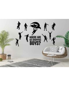 Sticker mural - Artzy - Fortnite - Gamer - Jeu vidéo - Where Are We Dropping Boys - 92x57cm - Noir