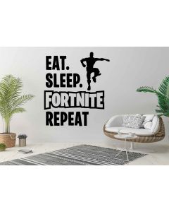 Sticker mural - Artzy - Fortnite - Gamer - Jeu vidéo - Eat Sleep Fortnite Repeat - 57x64cm - Noir