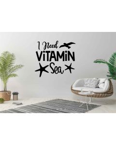 Sticker mural - Artzy - I Need Vitamin Sea - Vibes d'été - Vacances - Soleil - Mer - 63x57cm - Noir