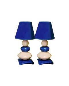 Chtioui design - Lot de 2 Lampes de chevet - Céramique - 3 Galets - Bleu et Blanc - 40 cm