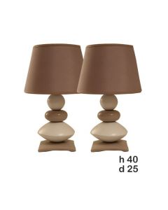 Chtioui design - Lot de 2 Lampes de chevet - Céramique - 3 Galets - Beige et Marron - 40 cm