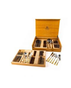 COFFRET EN BOIS COUVERT DE TABLE SERIE AMBRE GOLD 75P - WINOX