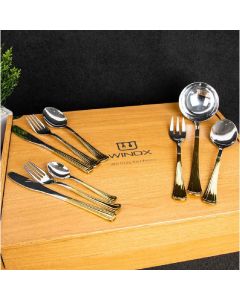 COFFRET EN BOIS COUVERT DE TABLE SERIE AMBRE GOLD 49P - WINOX