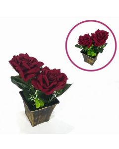 Plante Artificielle - Fleur Rouge - avec pot en plastique - 17 X 14 Cm