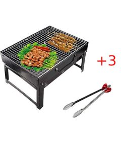 Barbecue en Acier Noir Portable - 3 pinces acier inoxydable gratuit