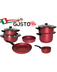 BATTERIE 10 PIÈCES EN GRANIT EL GUSTO BY COOK'ART COULEUR ROUGE