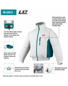 Blouson Ventilé à Batterie - Makita - DFJ201ZL - Polyester-Spandex avec Refroidissement