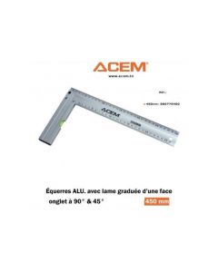 Equerre Graduée d'une face onglet ACEM 280775450 - 45° - 450 mm - gris 