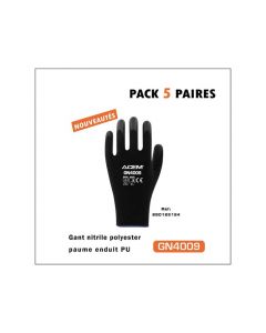 Gant nitrile  paume enduits ACEM  GN4009  polyester noir - Elégant et confortable. 