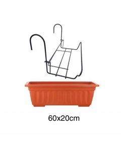Bac à Fleurs - Marron - 60x20x18cm avec support Balcon