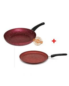 Lot Poèle 32cm + Crépière 28cm- Granite - Rouge - EL Gusto - Cook'Art
