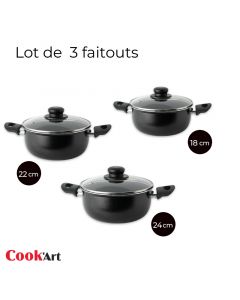 SÉRIE DE 3 FAITOUTS - 18 , 22 et 24 cm - Noir - Cook'art