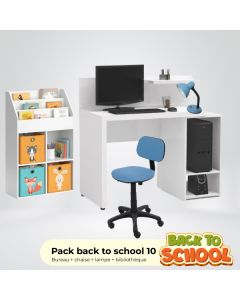 PACK BACK TO SCHOOL 10 - Bleu (Bureau + chaise + bibliothèque + lampe) 		