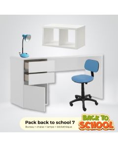 PACK BACK TO SCHOOL 7 - BLEU (Bureau + chaise + bibliothèque + lampe) 