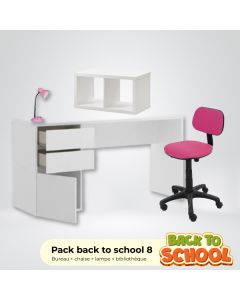 PACK BACK TO SCHOOL 8 - ROSE (Bureau + chaise + bibliothèque + lampe)