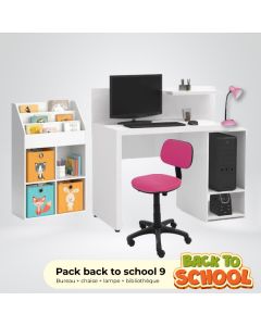 PACK BACK TO SCHOOL 9 - ROSE (Bureau + chaise + bibliothèque + lampe)	