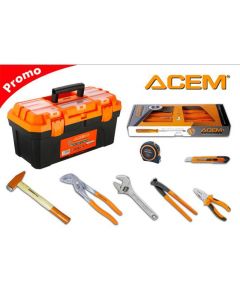 Pack bricolage caisse à outils ACEM - Noir et orange - 14 pièces 