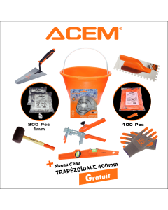 Kit d'outils de maçonnerie T1 9 pièces orange et noir + Niveau d'eau 400mm GRATUIT - ACEM