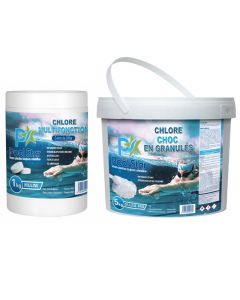 Pack startup piscine 4 - Chlore granulé 5 Kg + chlore multifonction 1 kg - POOLSTAR
