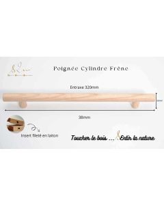 Poignée cuisine dressing modèle cylindre en bois frêne - S2M-320 cm