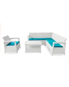 SOFPINCE -  salon jardin de coin syphax 5 p + 1 fauteuil blanc