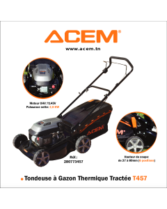 ACEM - Tondeuse à Gazon Thermique Tractée T-457 D - 830x570x500mm