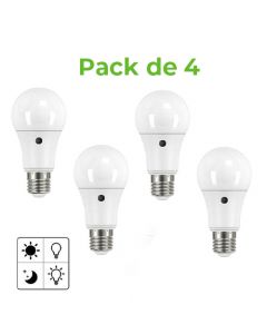 Pack 4 Lampes automatiques de sécurité LED - 9W E27 - à cellule photocontrol intégrée