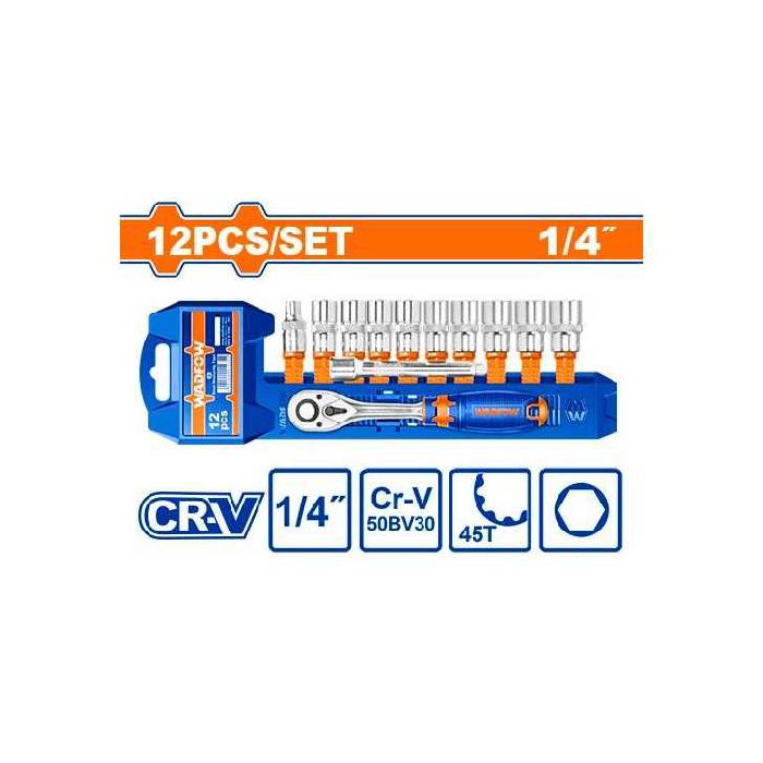 Jeux de Douilles avec clé a cliquet WADFOW WST4212 - 1/4 clé -12 Douilles